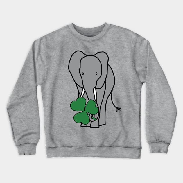 St Patricks Day Elephant with Shamrock Crewneck Sweatshirt by ellenhenryart